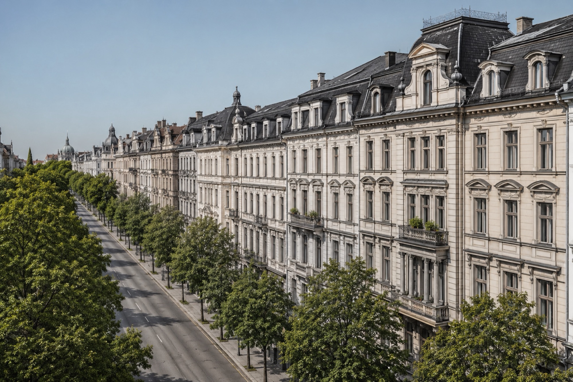 Klassizistischer Wohnboulevard in München von erhöhtem Standpunkt