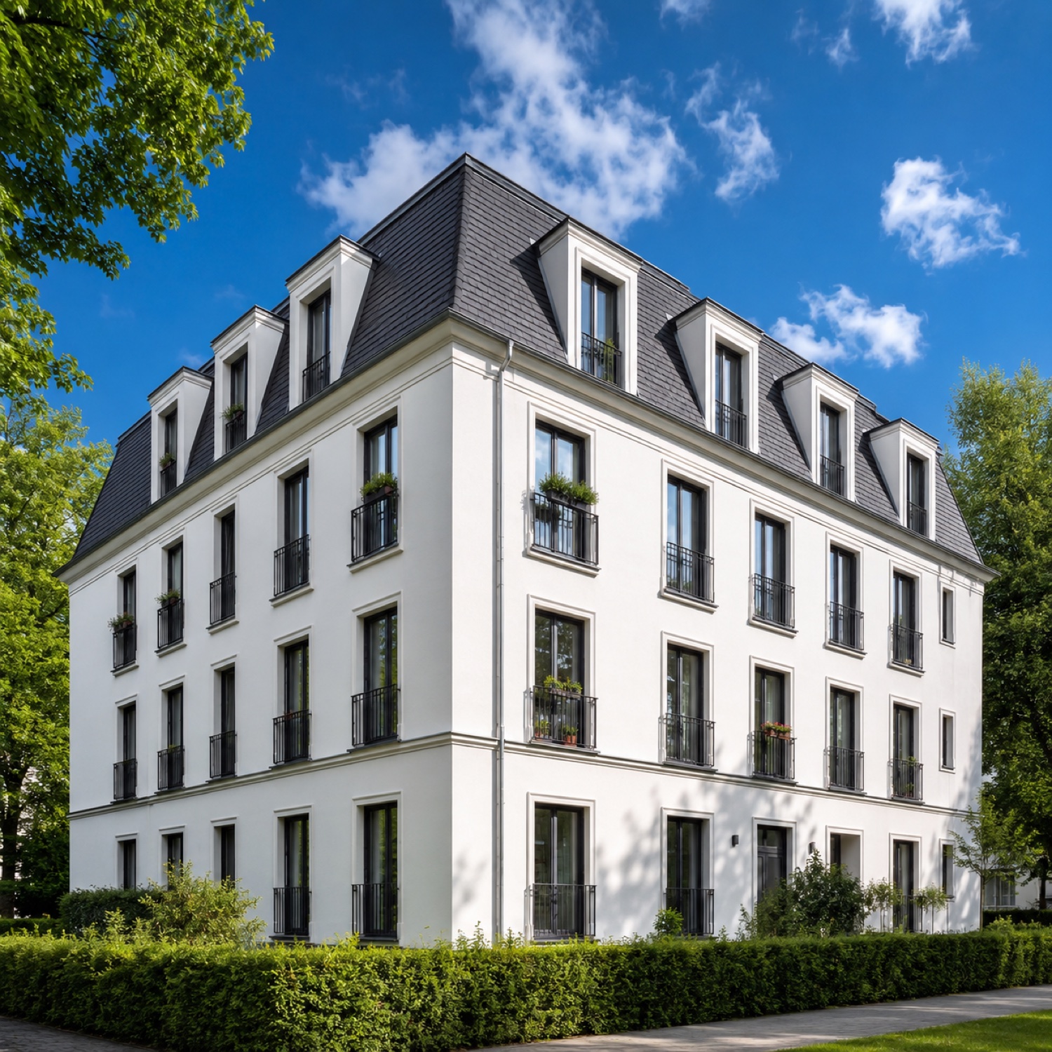 Freistehendes Mehrfamilienhaus in Bayern, vollständige Ansicht über Eck